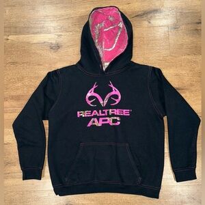 Realtree APC Pullover Hoodie Black with Pink Camouflage Size: Medium